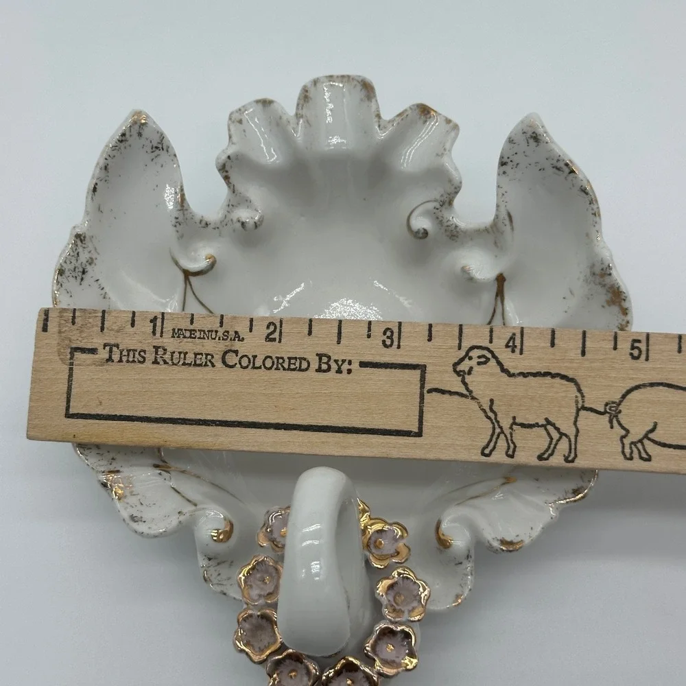 Vintage Lefton China Hand Painted Swan Trinket Dish Gold Trim Pink Flowers 954A